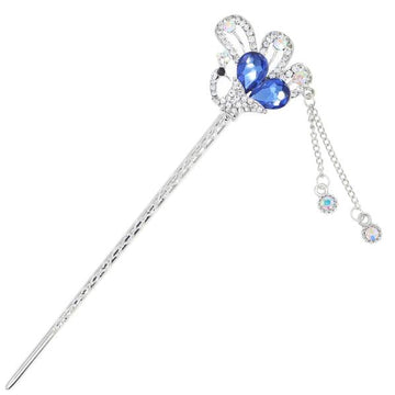 Gold Finish Rhinestone Peacock Hair Stick with Tassels
